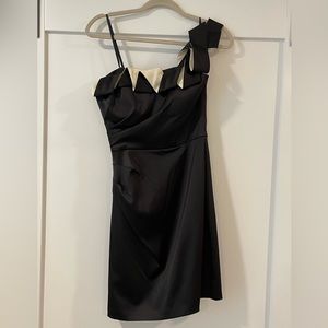 Max & Cleo Dress Cocktail Party Black Satin One Shoulder